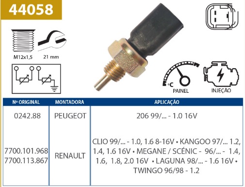 SENSOR TEMP AGUA CLIO/KANG/MEG/SCEN/206 (INJECAO) - Autovance